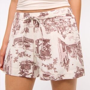 Abercrombie Mid Rise Linen Blend Pull on Shorts
